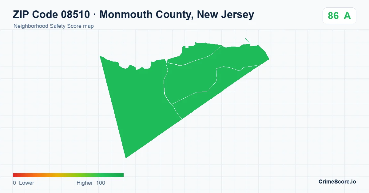 ZIP Code 08510 in Monmouth County, New Jersey neighborhood Safety Score map