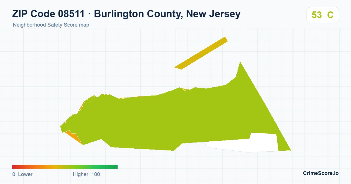 ZIP Code 08511 in Burlington County, New Jersey neighborhood Safety Score map