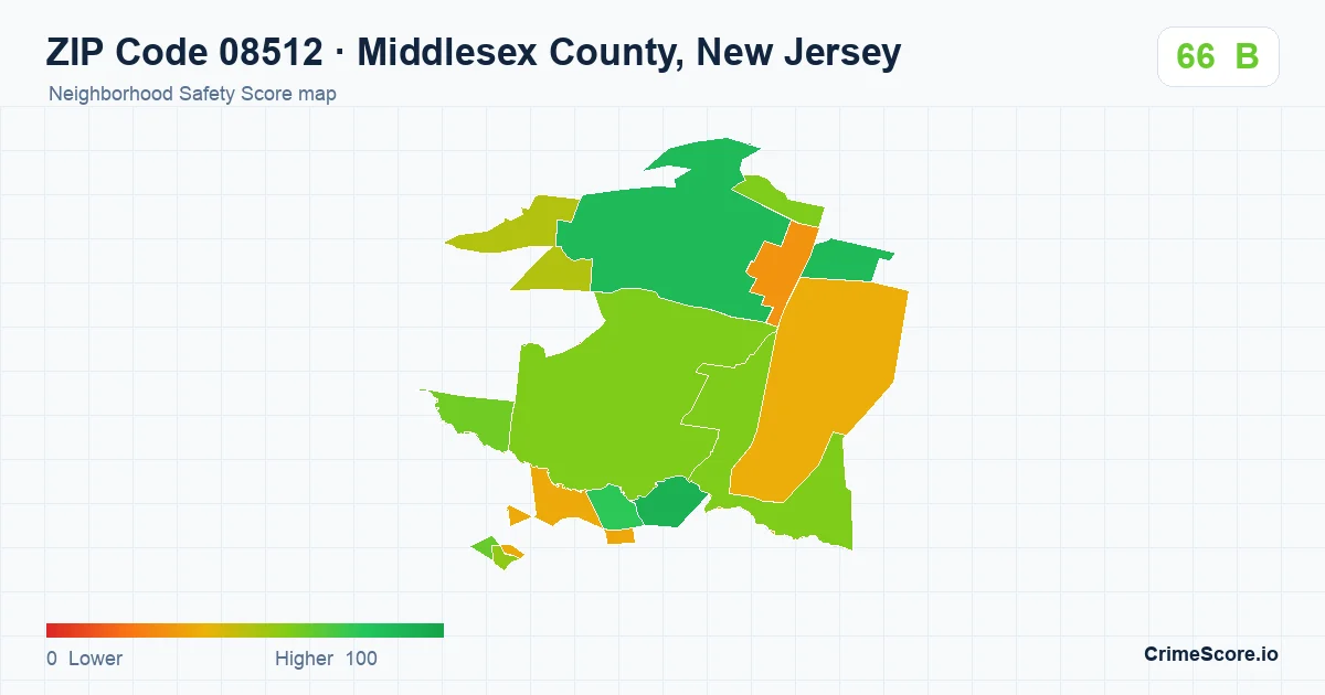 ZIP Code 08512 in Middlesex County, New Jersey neighborhood Safety Score map