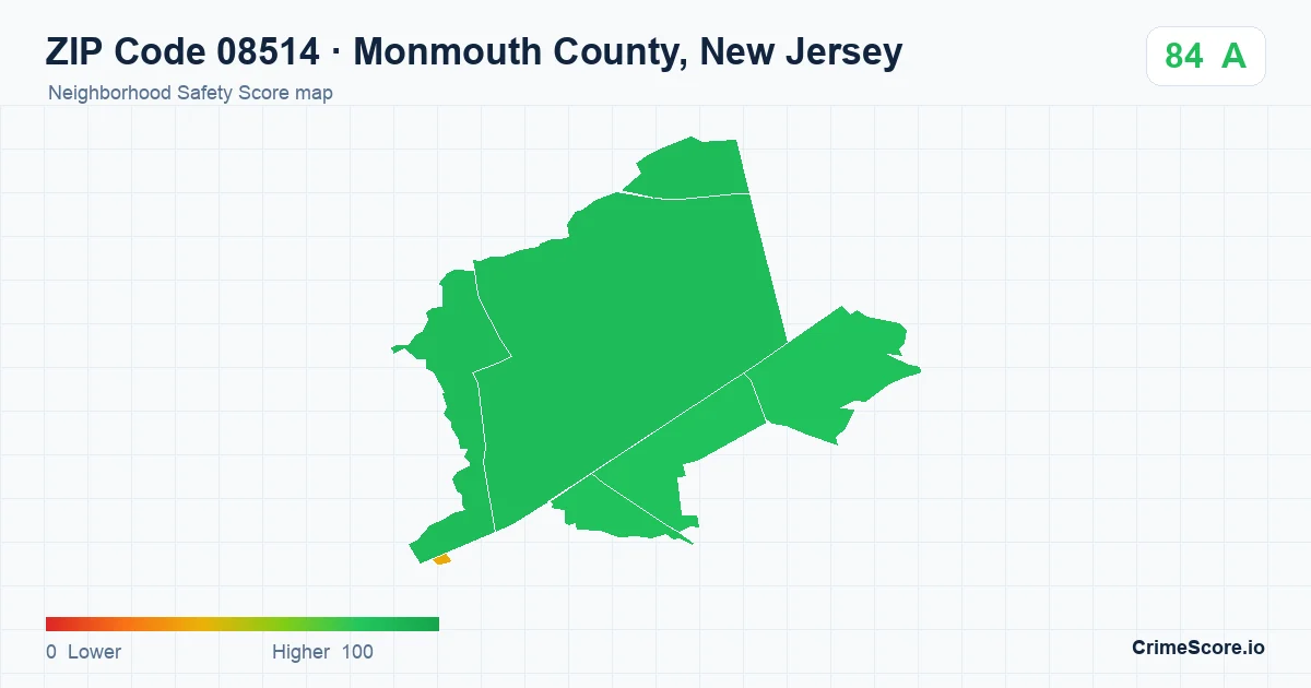ZIP Code 08514 in Monmouth County, New Jersey neighborhood Safety Score map