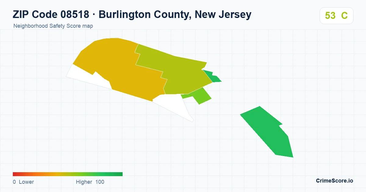 ZIP Code 08518 in Burlington County, New Jersey neighborhood Safety Score map