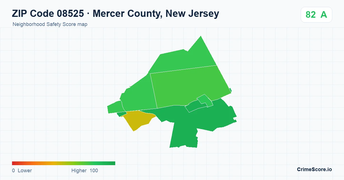 ZIP Code 08525 in Mercer County, New Jersey neighborhood Safety Score map