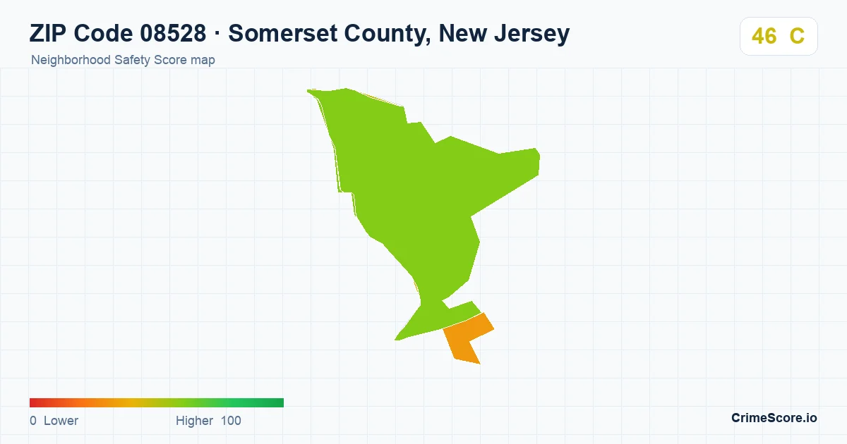 ZIP Code 08528 in Somerset County, New Jersey neighborhood Safety Score map