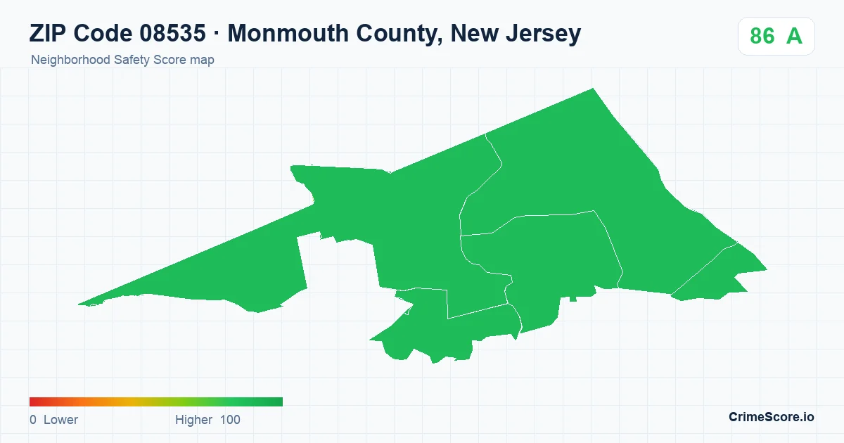 ZIP Code 08535 in Monmouth County, New Jersey neighborhood Safety Score map
