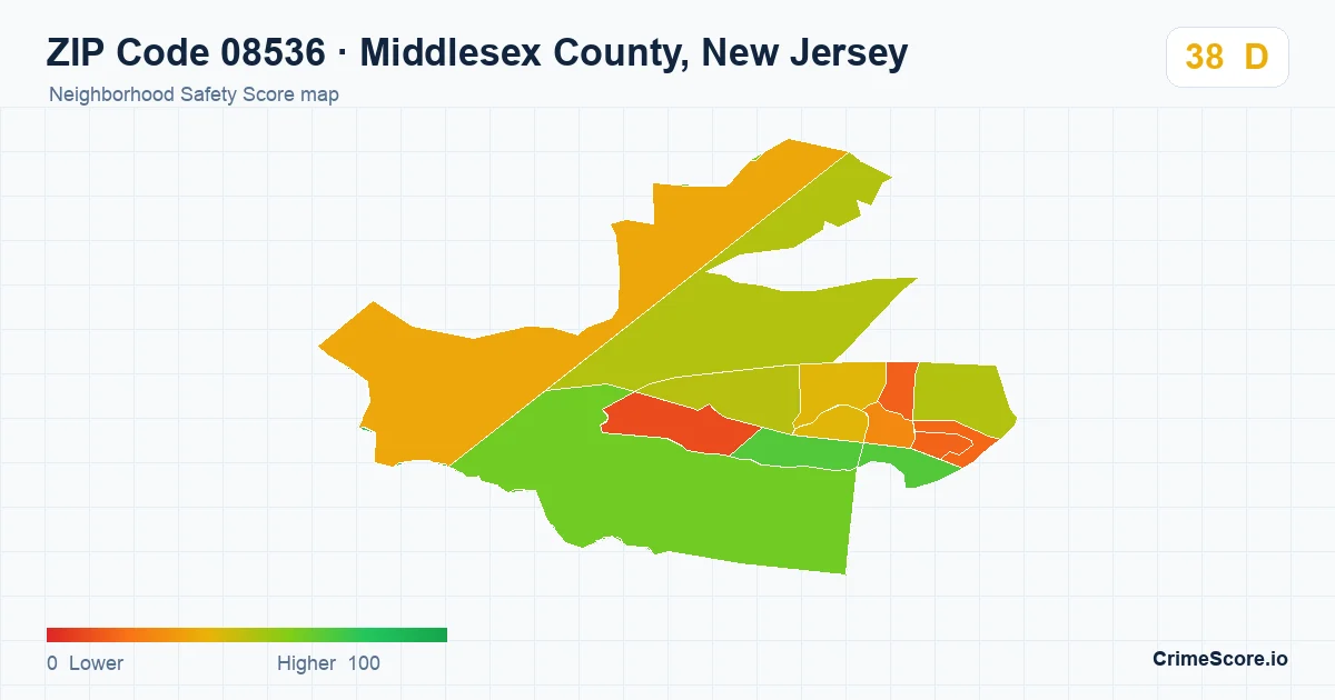 ZIP Code 08536 in Middlesex County, New Jersey neighborhood Safety Score map