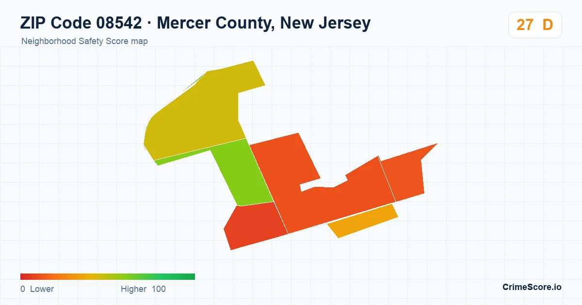 ZIP Code 08542 in Mercer County, New Jersey neighborhood Safety Score map