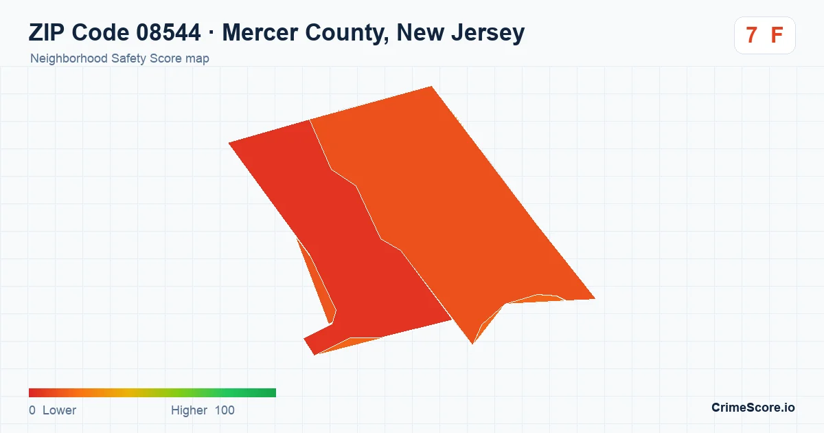 ZIP Code 08544 in Mercer County, New Jersey neighborhood Safety Score map