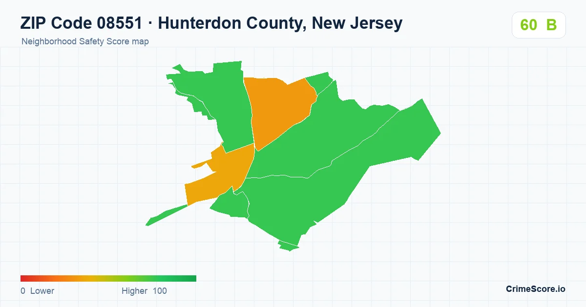 ZIP Code 08551 in Hunterdon County, New Jersey neighborhood Safety Score map