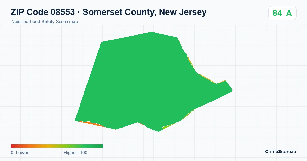ZIP Code 08553 in Somerset County, New Jersey neighborhood Safety Score map