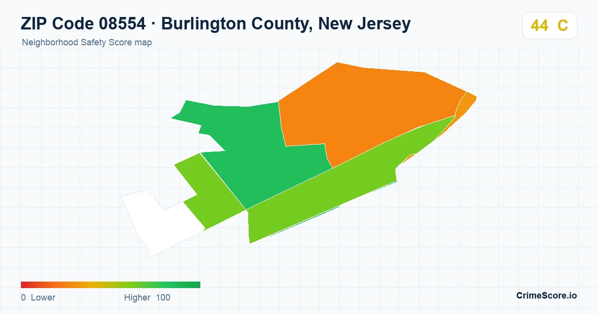 ZIP Code 08554 in Burlington County, New Jersey neighborhood Safety Score map