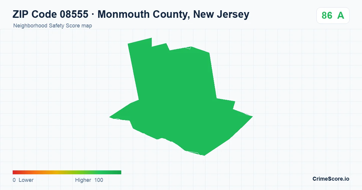 ZIP Code 08555 in Monmouth County, New Jersey neighborhood Safety Score map