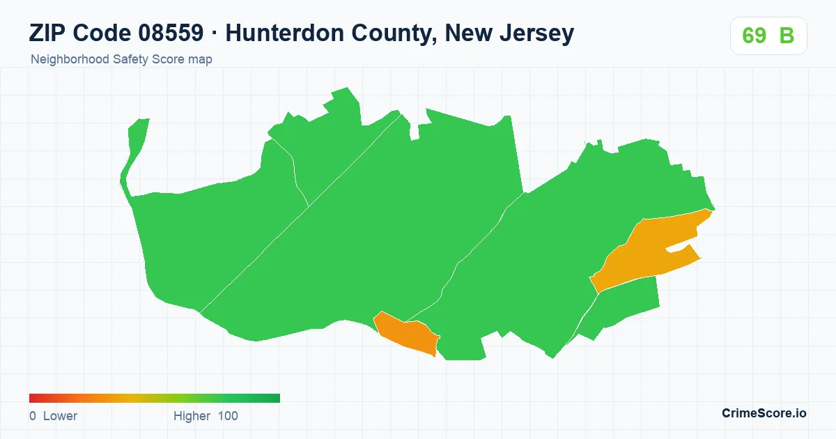 ZIP Code 08559 in Hunterdon County, New Jersey neighborhood Safety Score map