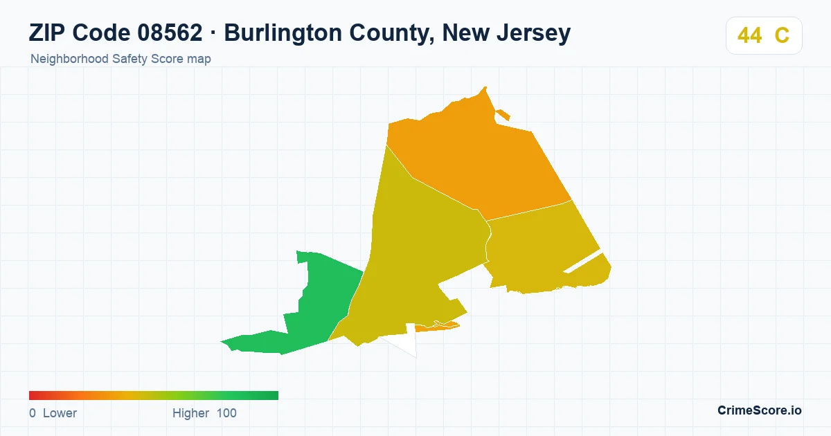 ZIP Code 08562 in Burlington County, New Jersey neighborhood Safety Score map