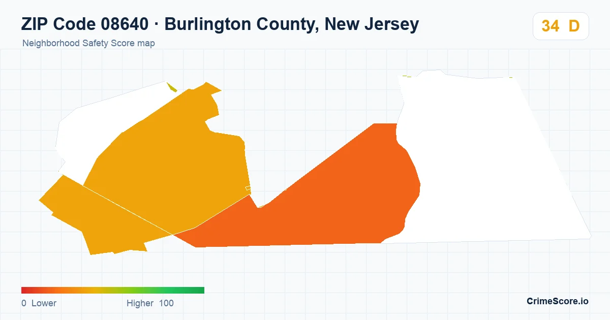ZIP Code 08640 in Burlington County, New Jersey neighborhood Safety Score map