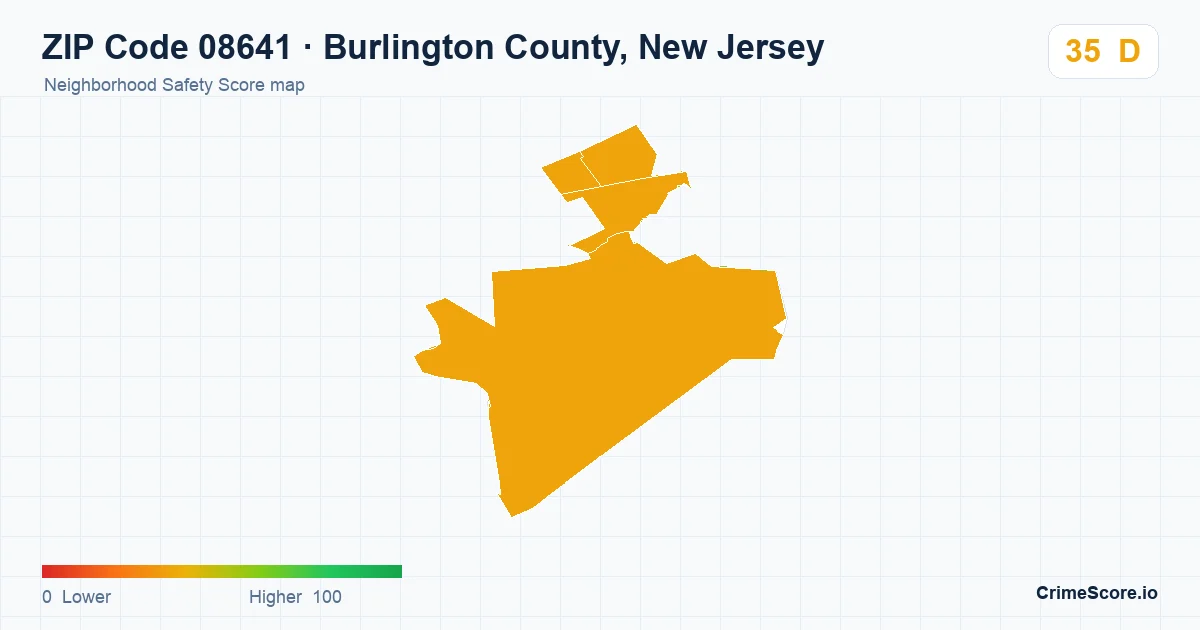 ZIP Code 08641 in Burlington County, New Jersey neighborhood Safety Score map