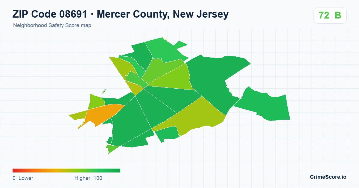 ZIP Code 08691 in Mercer County, New Jersey neighborhood Safety Score map