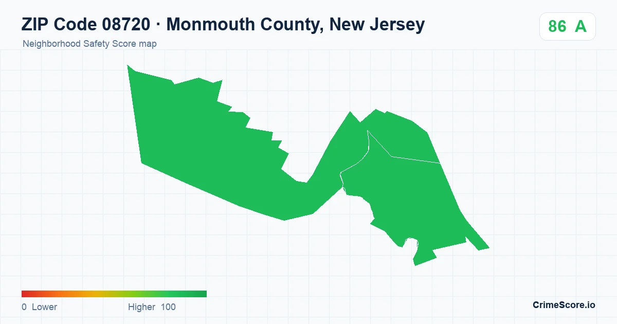 ZIP Code 08720 in Monmouth County, New Jersey neighborhood Safety Score map