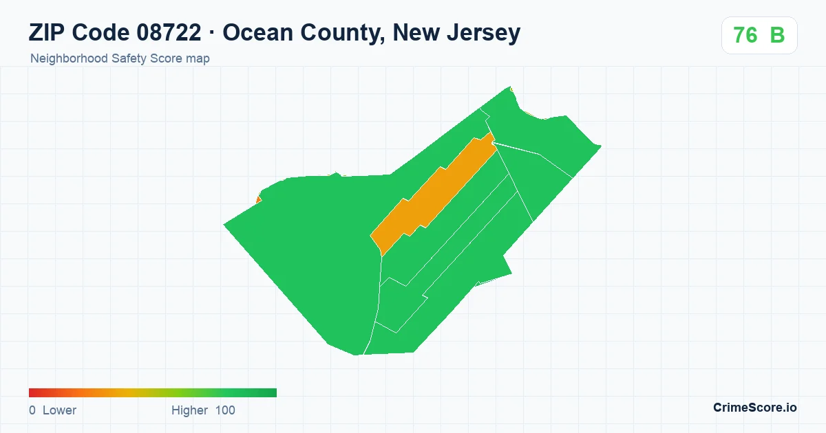 ZIP Code 08722 in Ocean County, New Jersey neighborhood Safety Score map