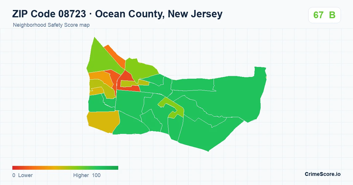 ZIP Code 08723 in Ocean County, New Jersey neighborhood Safety Score map