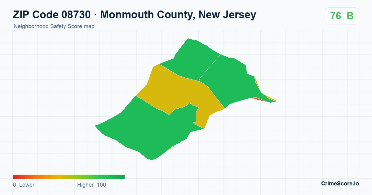 ZIP Code 08730 in Monmouth County, New Jersey neighborhood Safety Score map
