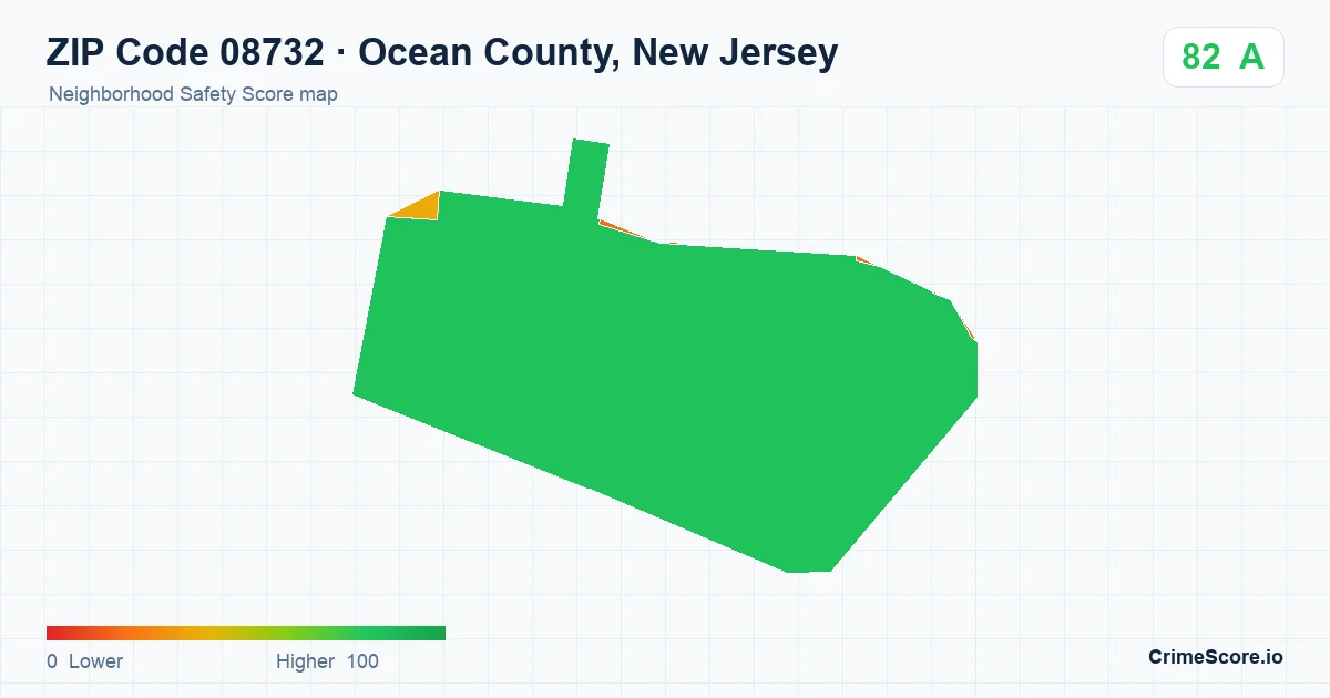 ZIP Code 08732 in Ocean County, New Jersey neighborhood Safety Score map