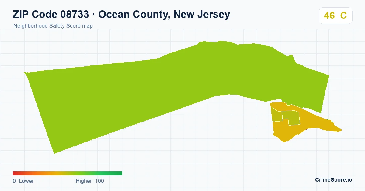 ZIP Code 08733 in Ocean County, New Jersey neighborhood Safety Score map