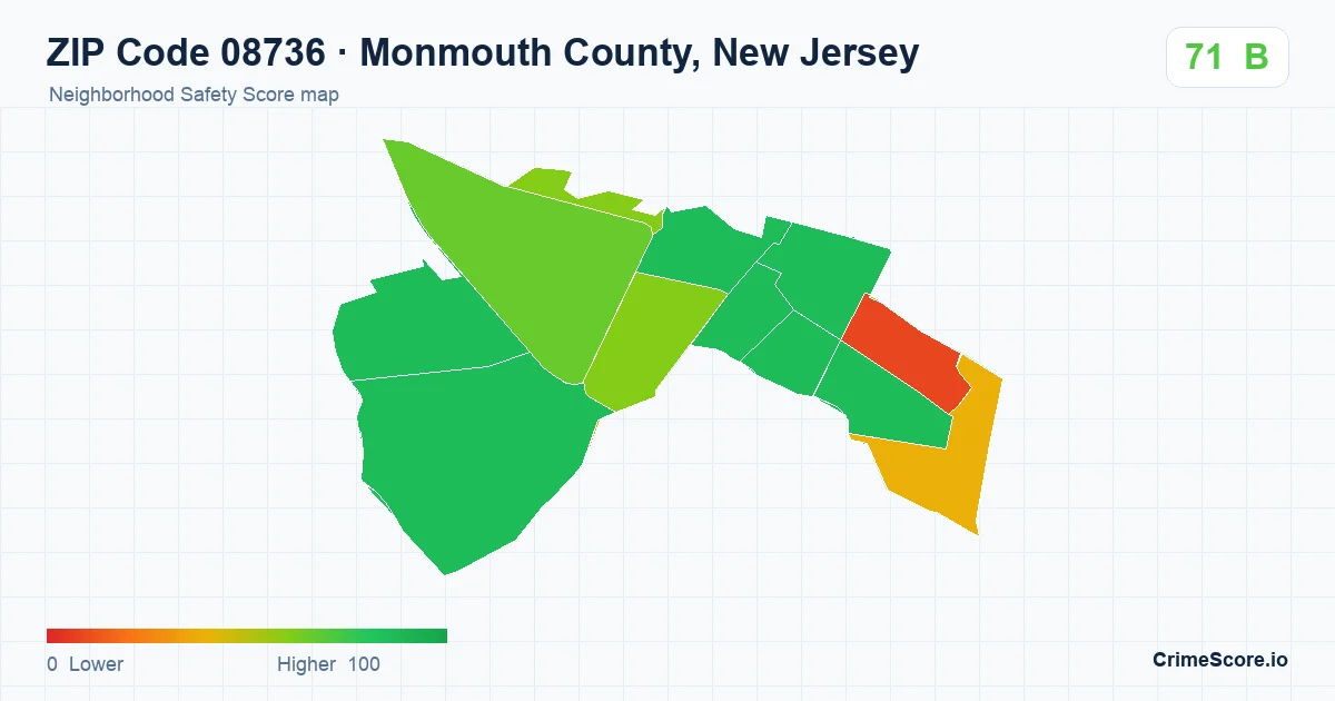 ZIP Code 08736 in Monmouth County, New Jersey neighborhood Safety Score map