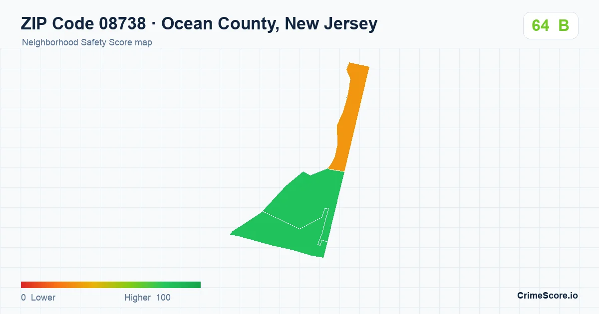 ZIP Code 08738 in Ocean County, New Jersey neighborhood Safety Score map