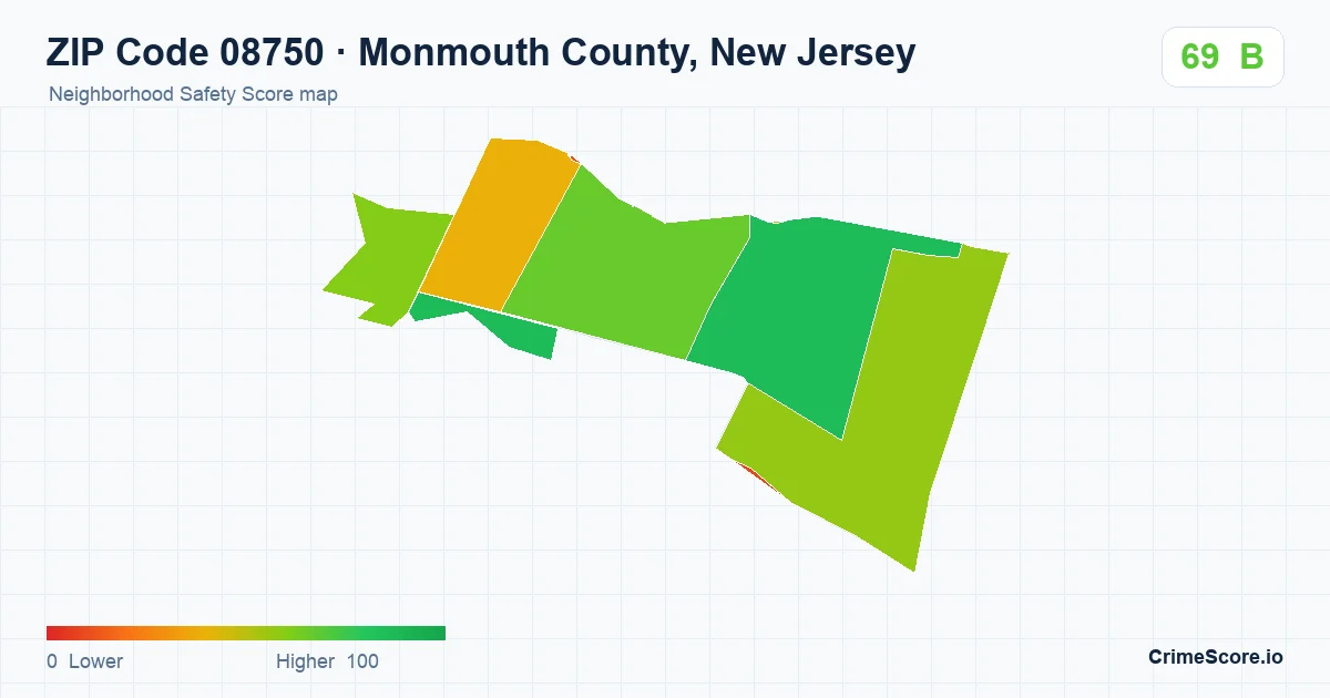 ZIP Code 08750 in Monmouth County, New Jersey neighborhood Safety Score map