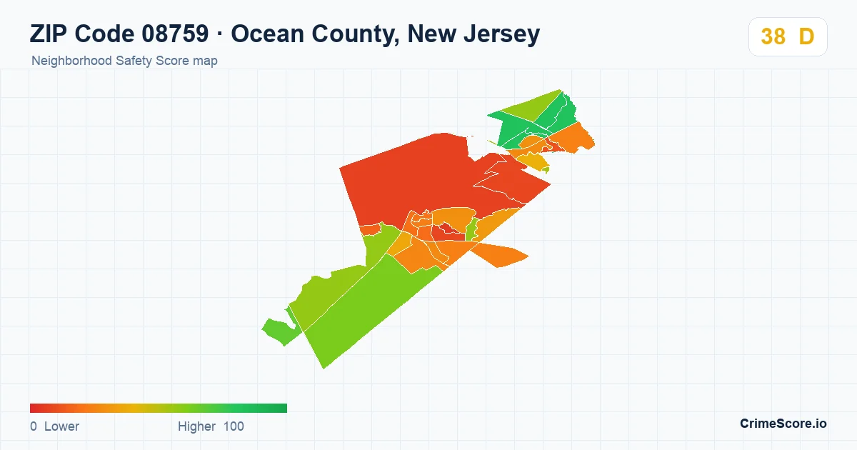 ZIP Code 08759 in Ocean County, New Jersey neighborhood Safety Score map