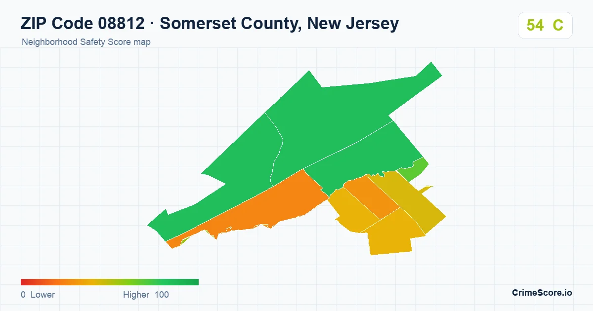 ZIP Code 08812 in Somerset County, New Jersey neighborhood Safety Score map
