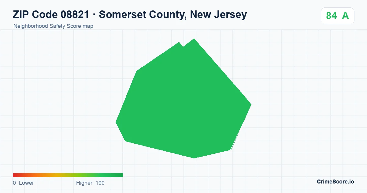 ZIP Code 08821 in Somerset County, New Jersey neighborhood Safety Score map