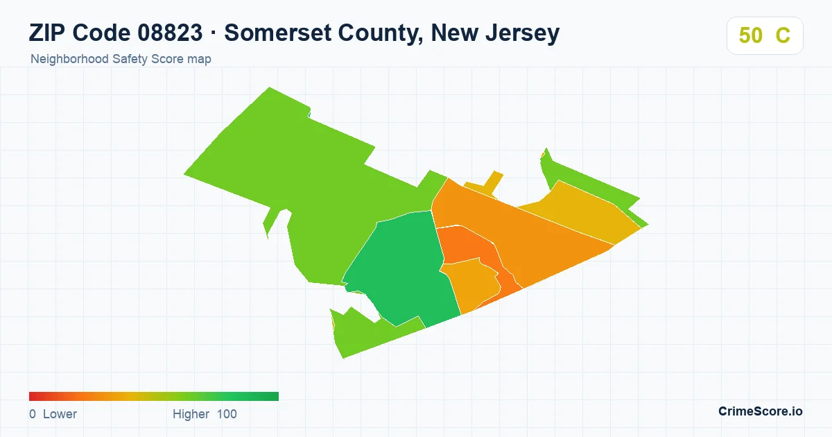ZIP Code 08823 in Somerset County, New Jersey neighborhood Safety Score map