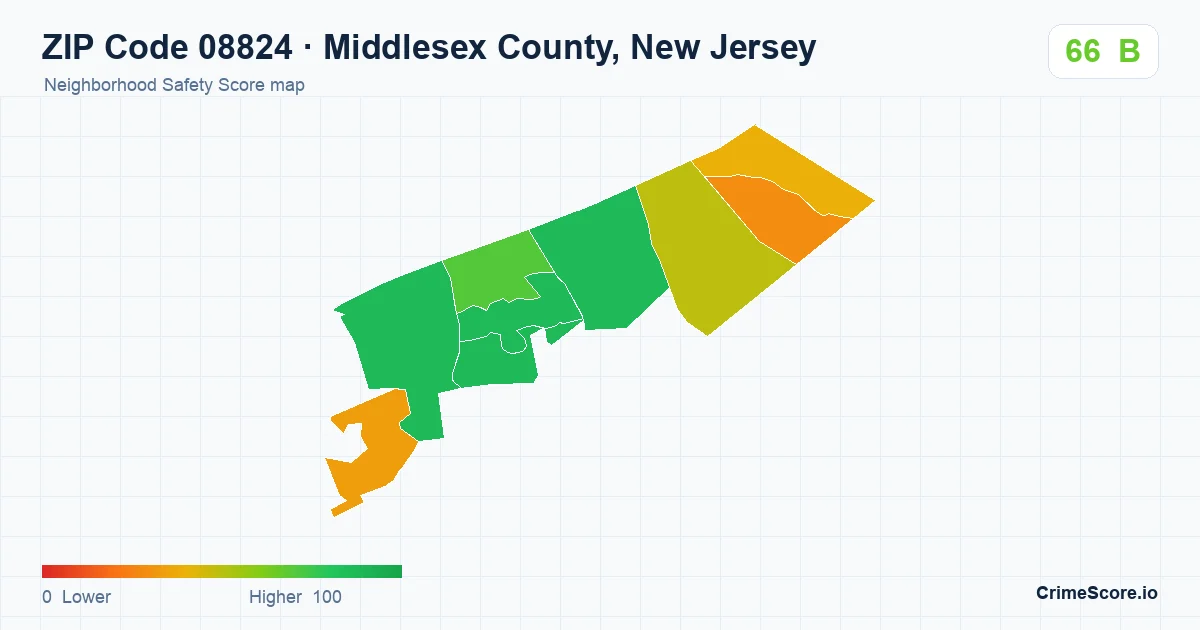 ZIP Code 08824 in Middlesex County, New Jersey neighborhood Safety Score map