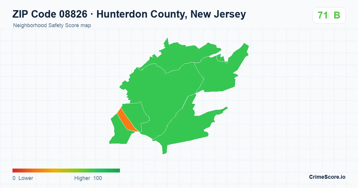 ZIP Code 08826 in Hunterdon County, New Jersey neighborhood Safety Score map