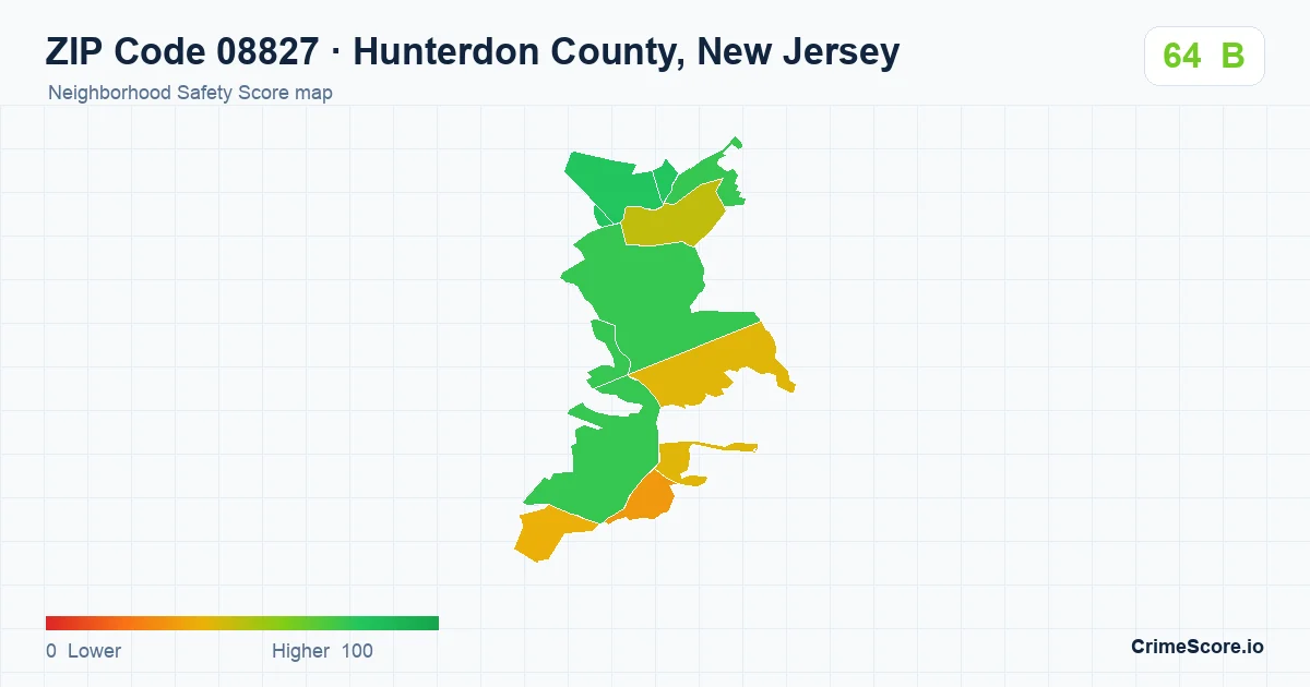 ZIP Code 08827 in Hunterdon County, New Jersey neighborhood Safety Score map