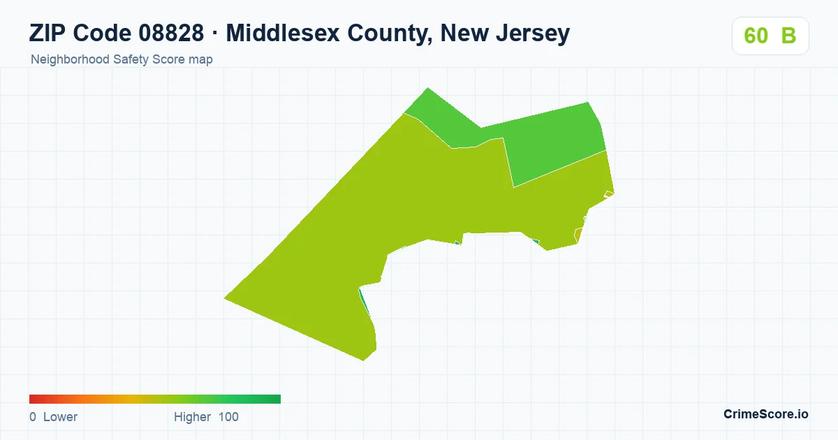 ZIP Code 08828 in Middlesex County, New Jersey neighborhood Safety Score map