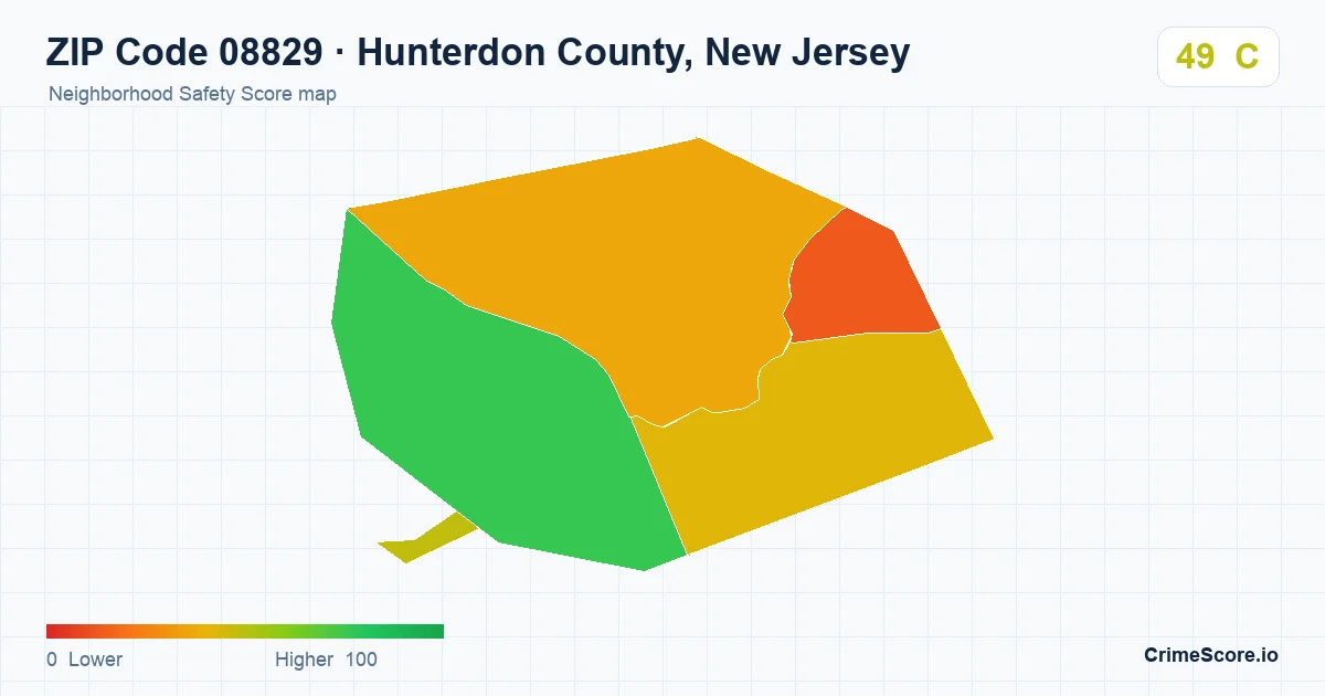 ZIP Code 08829 in Hunterdon County, New Jersey neighborhood Safety Score map