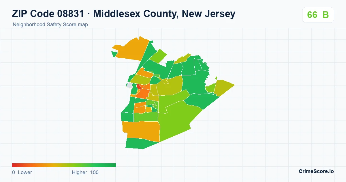 ZIP Code 08831 in Middlesex County, New Jersey neighborhood Safety Score map