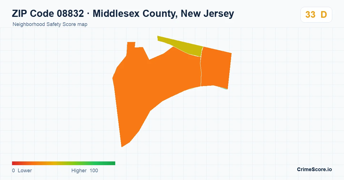 ZIP Code 08832 in Middlesex County, New Jersey neighborhood Safety Score map