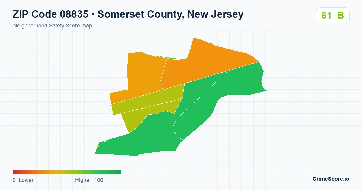 ZIP Code 08835 in Somerset County, New Jersey neighborhood Safety Score map
