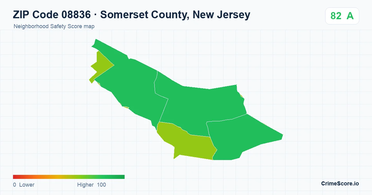 ZIP Code 08836 in Somerset County, New Jersey neighborhood Safety Score map
