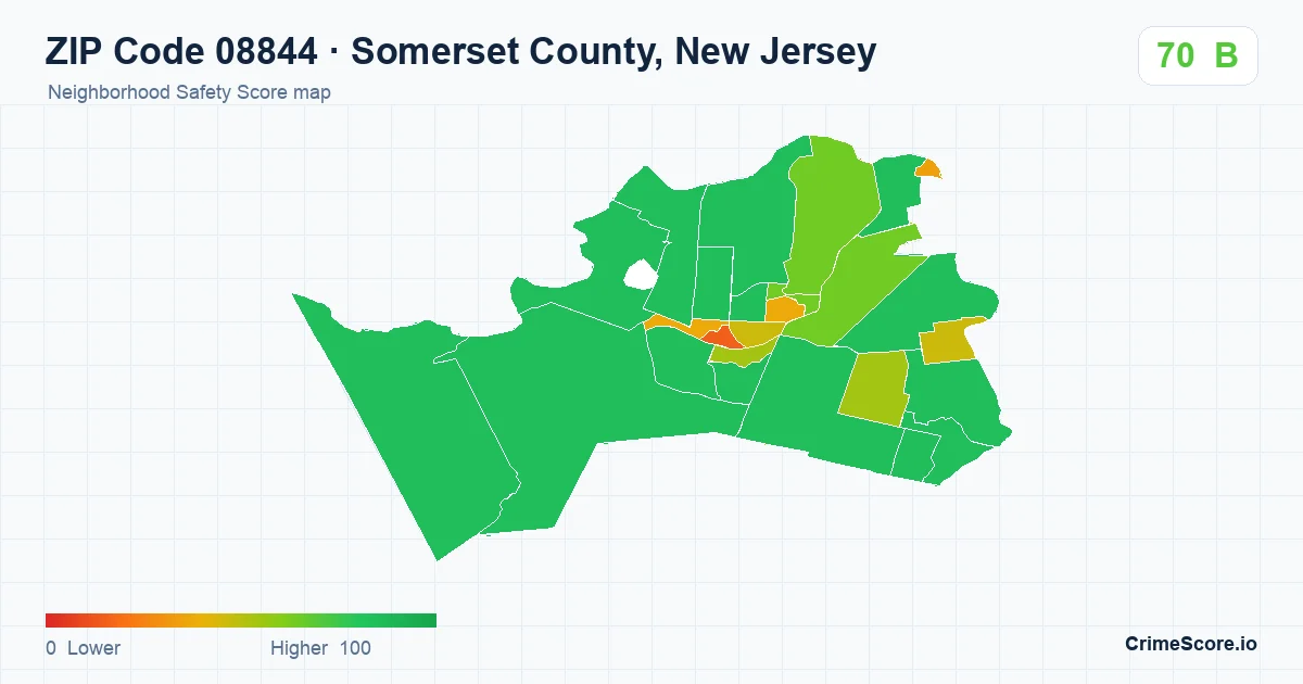 ZIP Code 08844 in Somerset County, New Jersey neighborhood Safety Score map