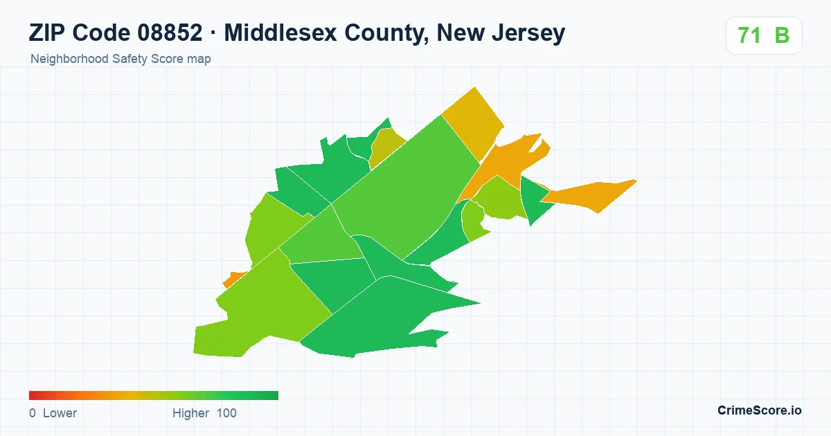 ZIP Code 08852 in Middlesex County, New Jersey neighborhood Safety Score map
