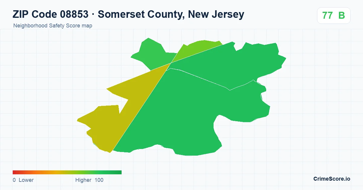 ZIP Code 08853 in Somerset County, New Jersey neighborhood Safety Score map