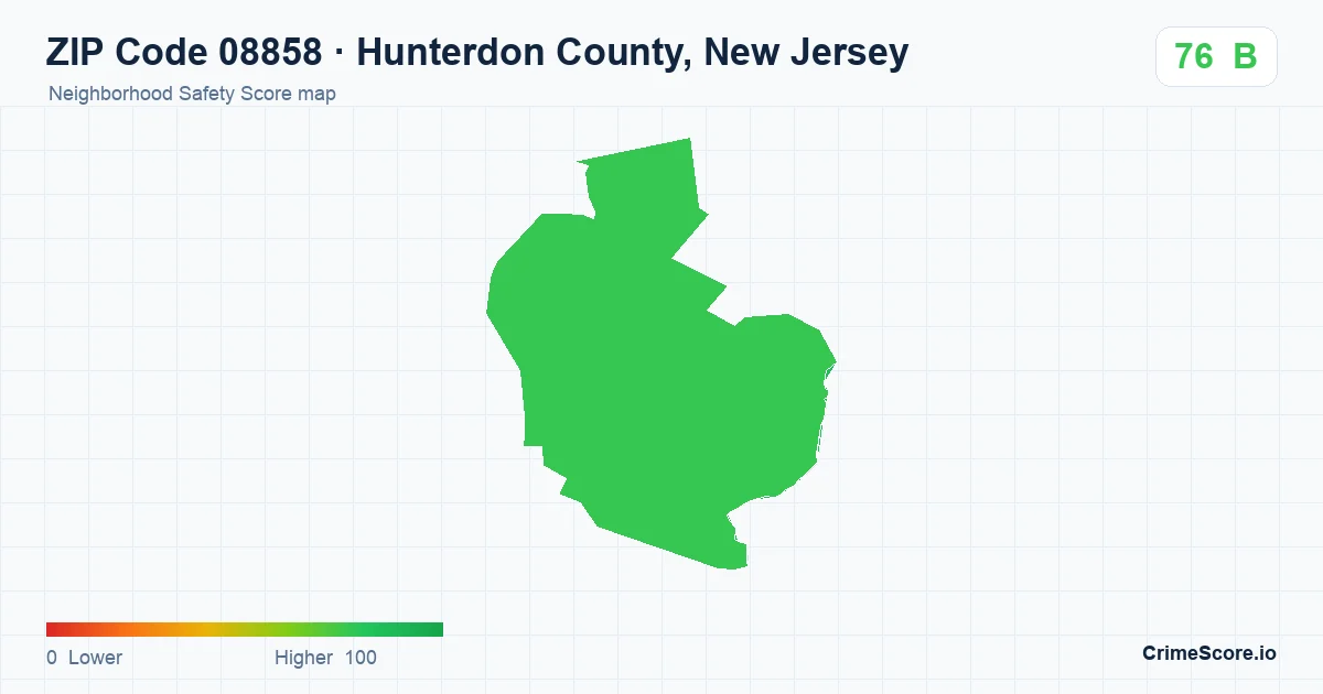 ZIP Code 08858 in Hunterdon County, New Jersey neighborhood Safety Score map