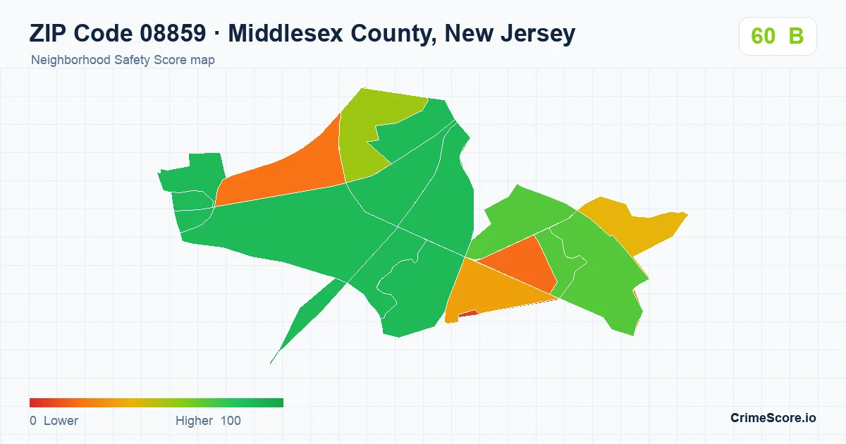 ZIP Code 08859 in Middlesex County, New Jersey neighborhood Safety Score map