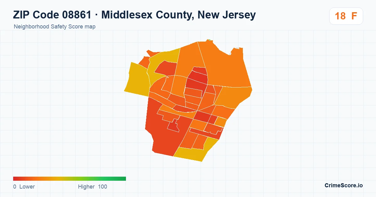 ZIP Code 08861 in Middlesex County, New Jersey neighborhood Safety Score map