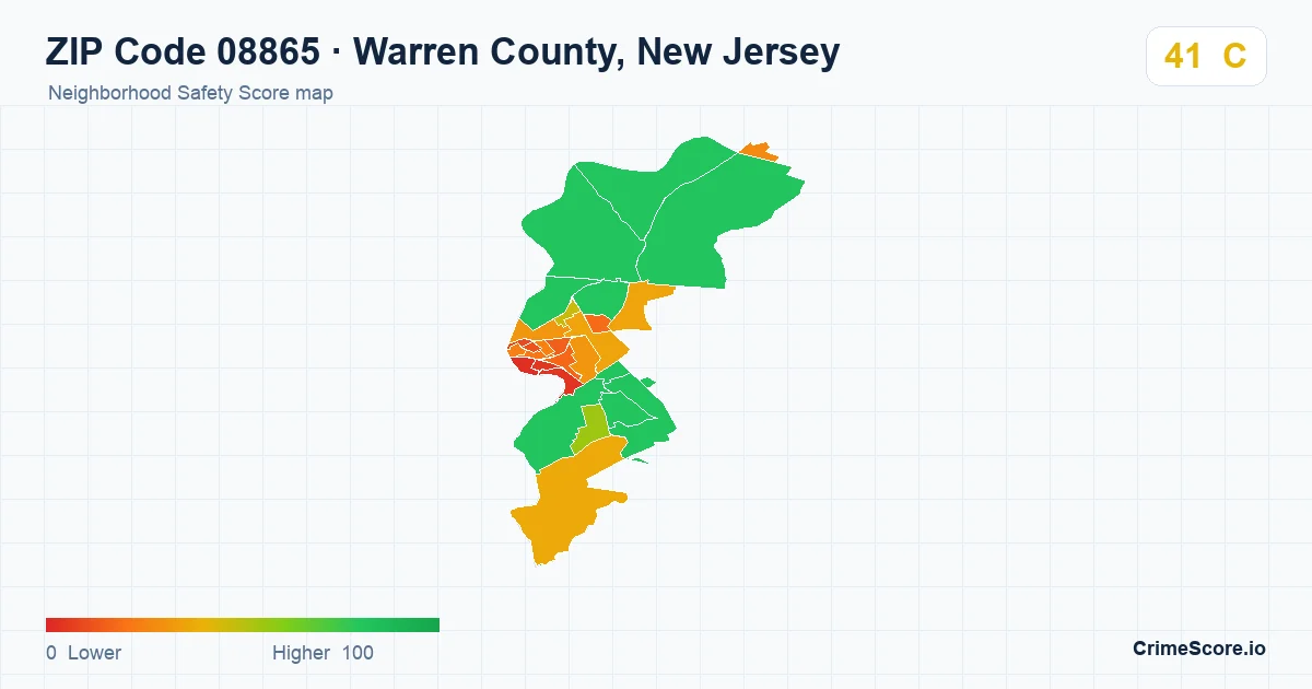 ZIP Code 08865 in Warren County, New Jersey neighborhood Safety Score map