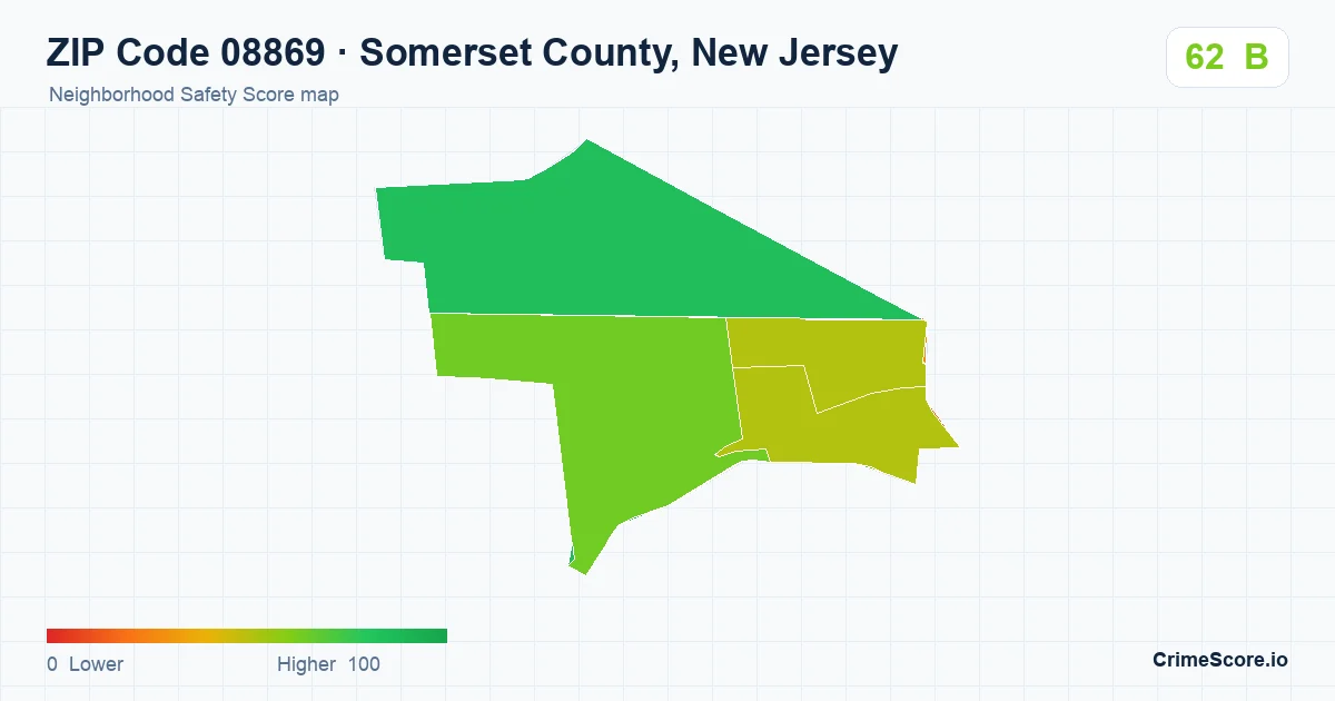 ZIP Code 08869 in Somerset County, New Jersey neighborhood Safety Score map